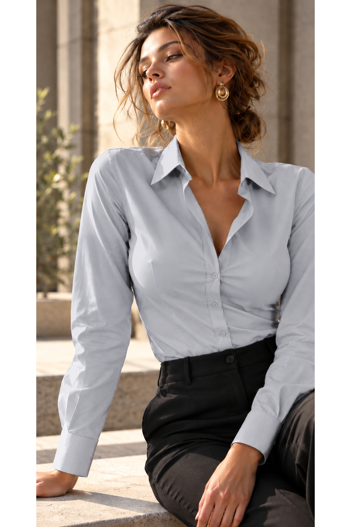 Gri Slim Fit Pensli Gömlek