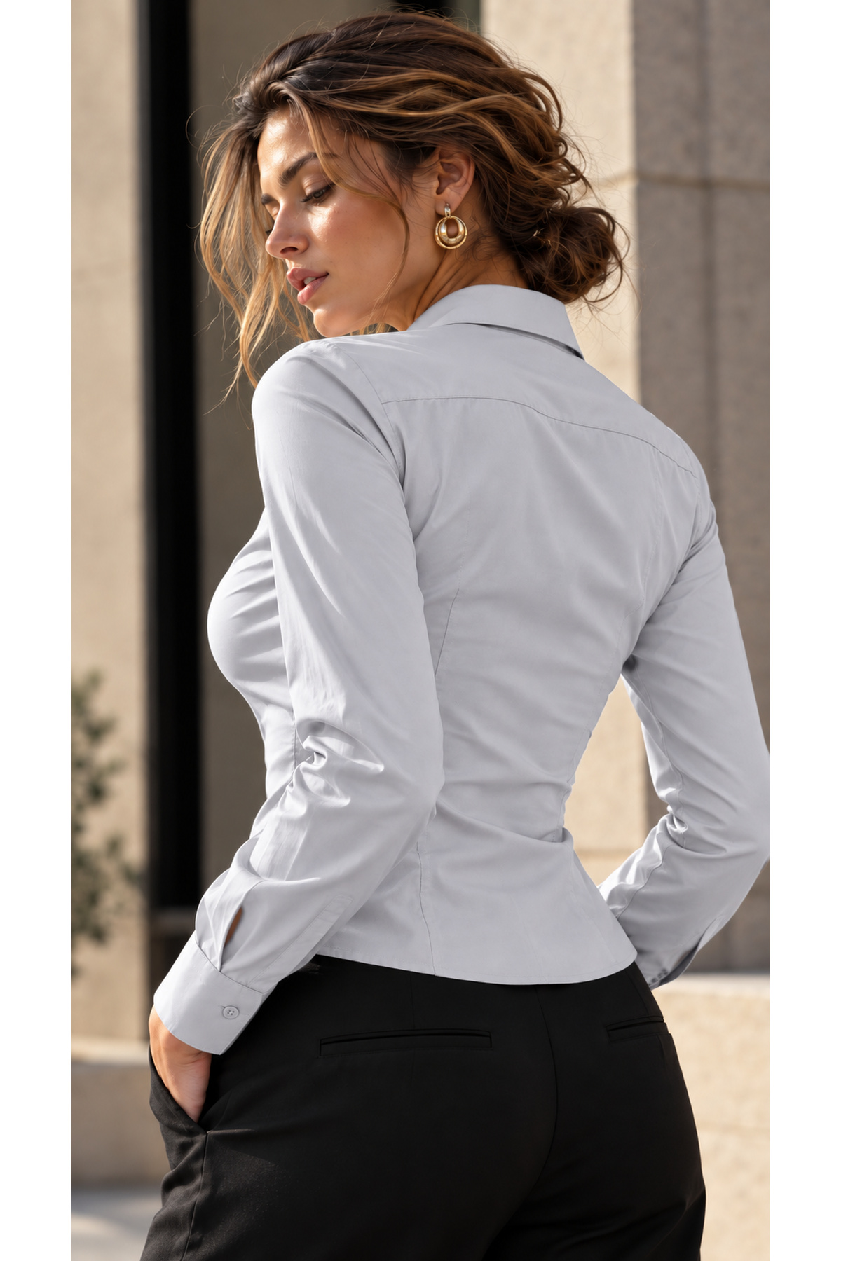 Gri Slim Fit Pensli Gömlek
